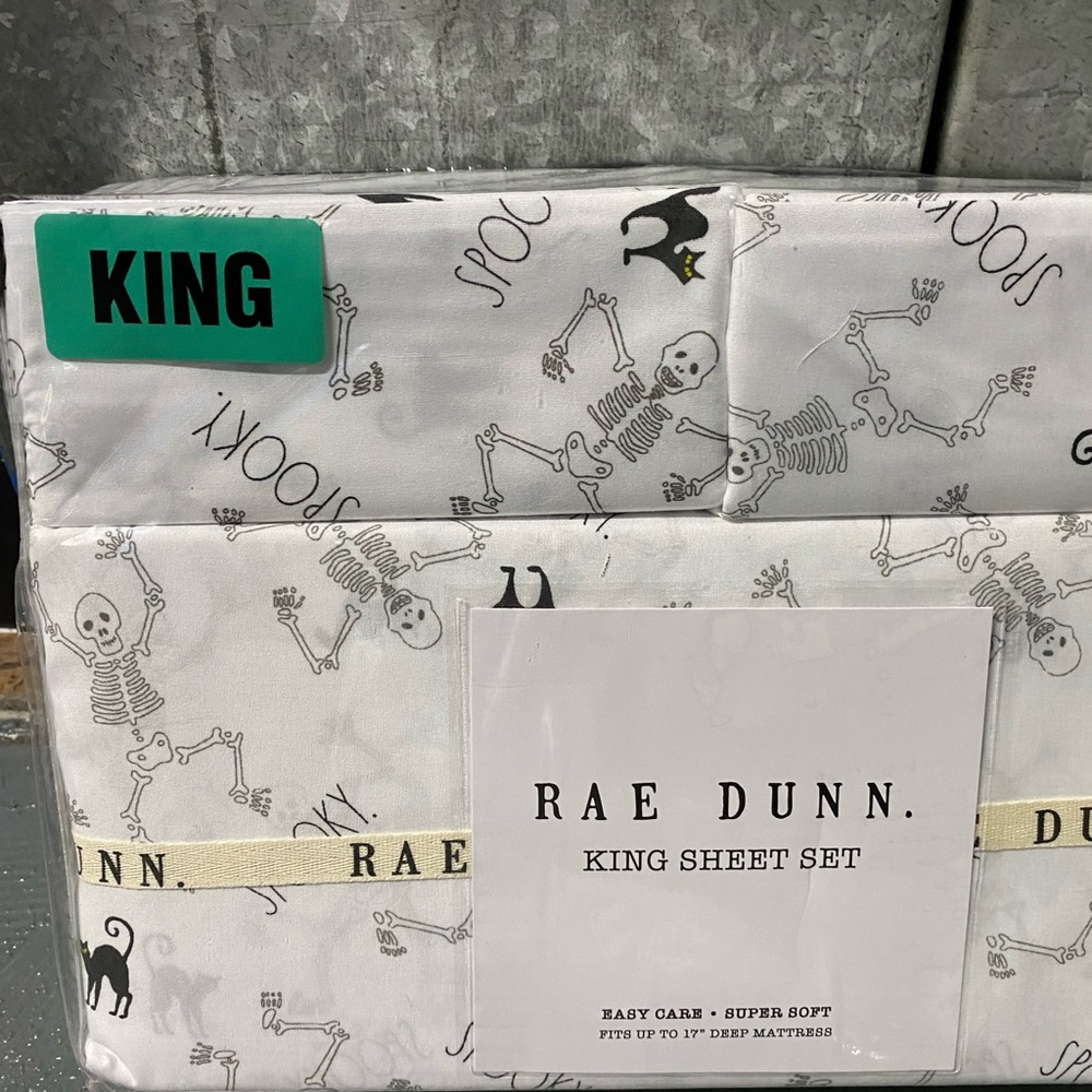 King Size Halloween Rae Dunn Skeleton Bedsheets